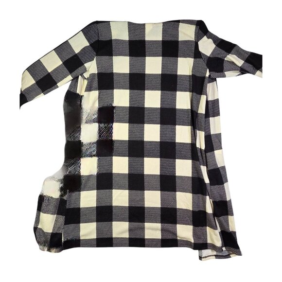 Heimish USA Open Longline Cardigan Black White Buffalo Plaid Pockets Womens Med - Picture 9 of 9